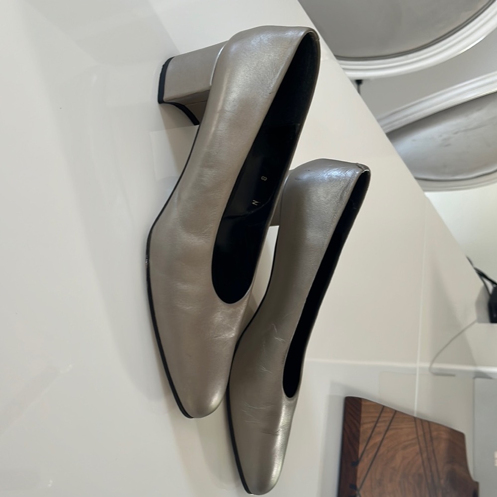 Light pewter block heels